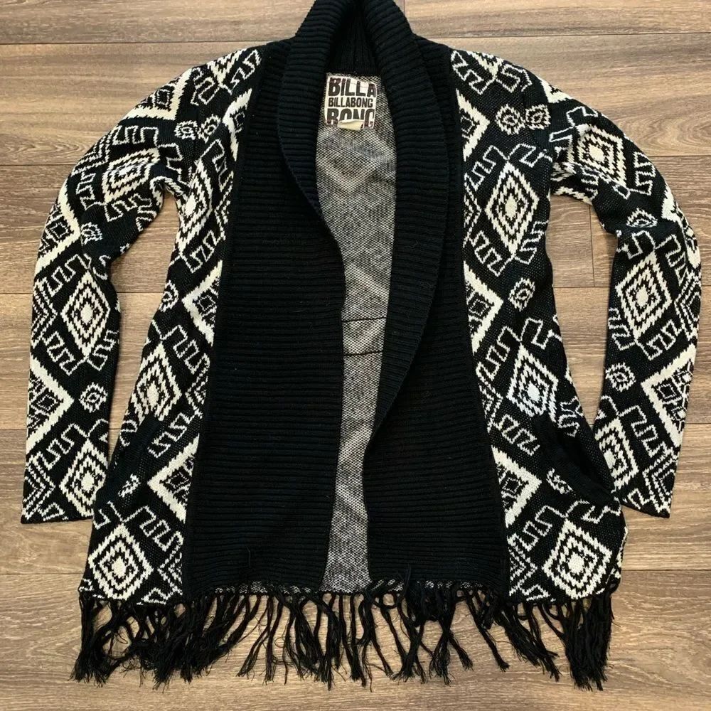 Billabong fringe open style cardigan sweater Beach Size L